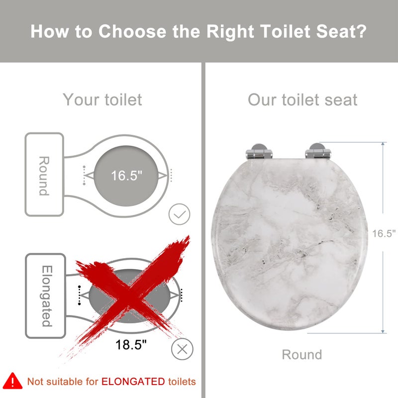 Angel Shield Marble Toilet Seat Durable Molded Wood with Quiet Close,Easy Cleanï¼ŒQuick-Release Hinges (Round,Gray Marble) - Image 2